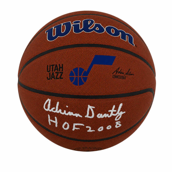 Adrian Dantley Autographed Utah Jazz Logo Wilson Alliance NBA Basketball with HOF 2008-Powers Sports Memorabilia