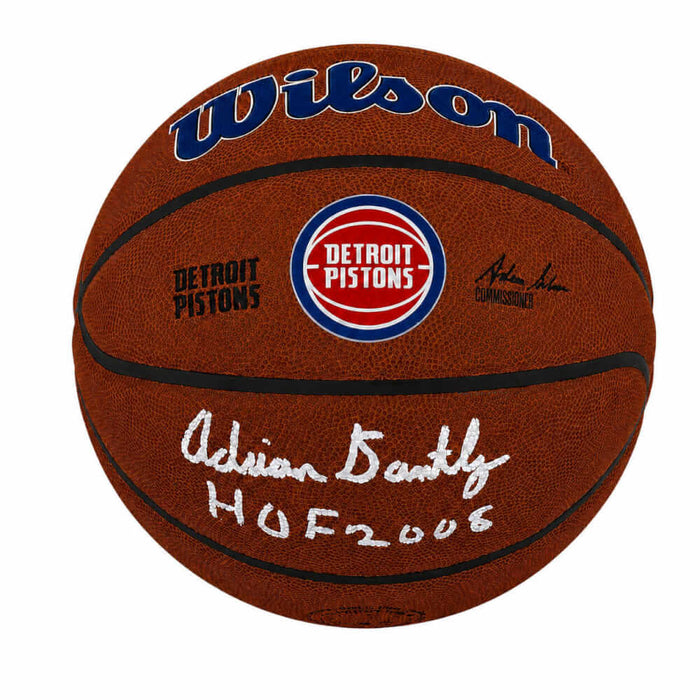 Adrian Dantley Autographed Detroit Pistons Logo Wilson Alliance NBA Basketball with HOF 2008-Powers Sports Memorabilia