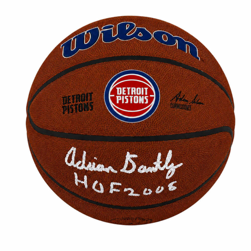 Adrian Dantley Autographed Detroit Pistons Logo Wilson Alliance NBA Basketball with HOF 2008-Powers Sports Memorabilia
