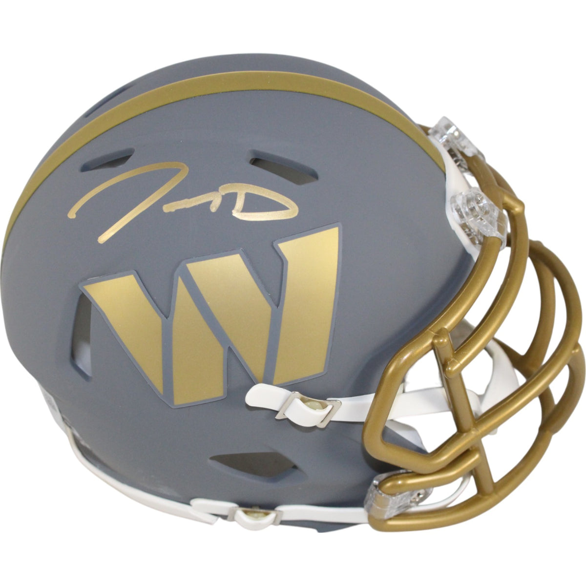 Jayden Daniels Washington Commanders Signed Mini Helmet Slate-Powers Sports Memorabilia
