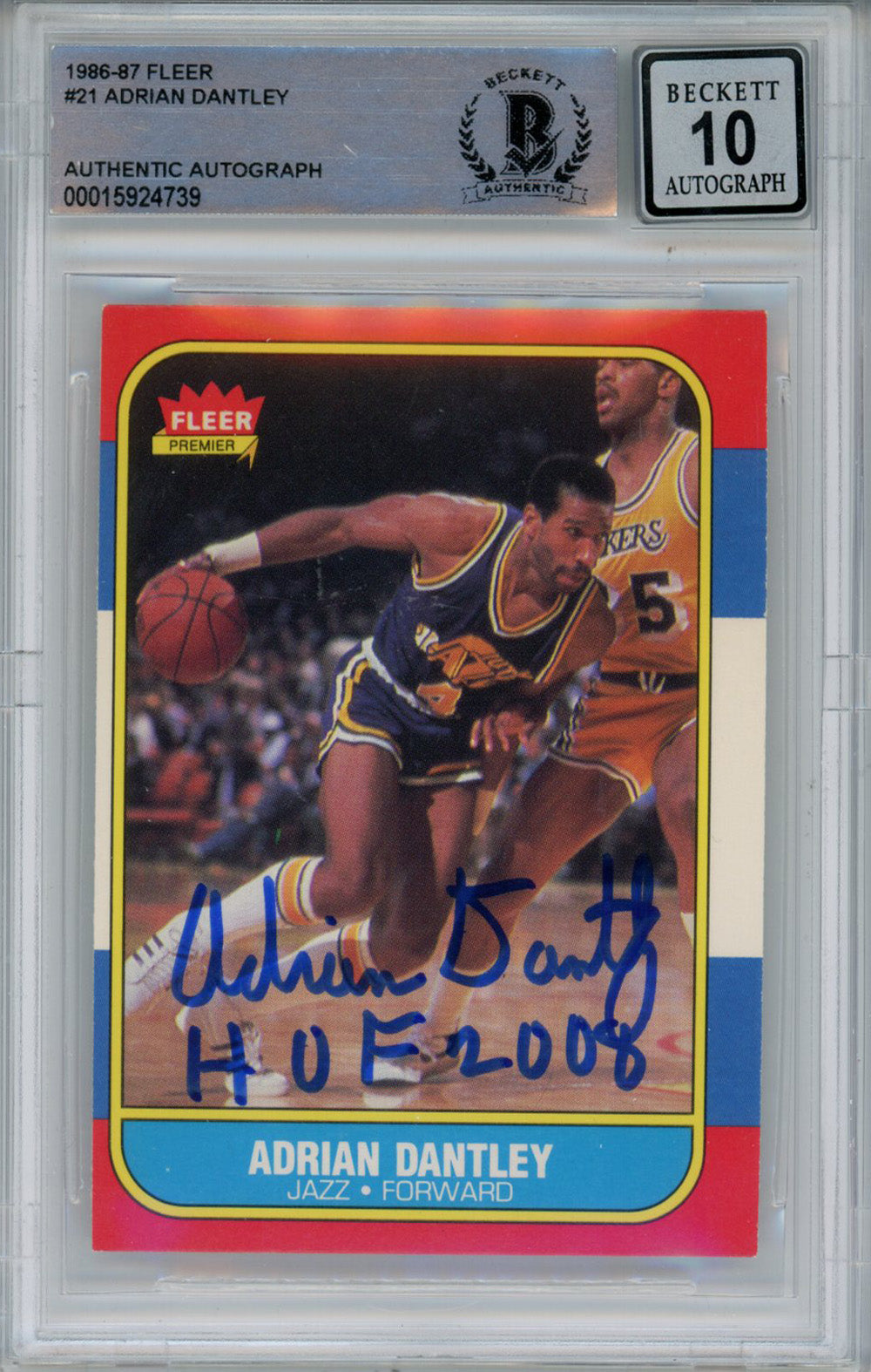 Adrian Dantley Utah Jazz Signed Card - 1986-87 Fleer #21 w/HOF Beckett 10 Slab Beckett - 42925-Powers Sports Memorabilia
