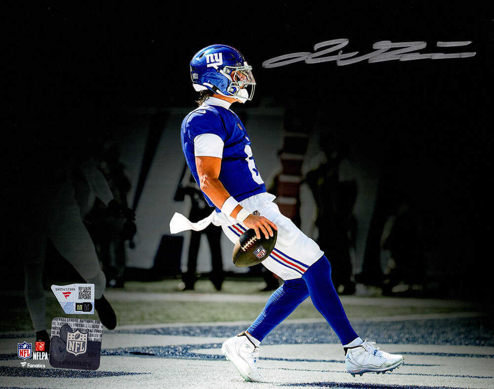 Jaxson Dart Autographed New York Giants Rushing Touchdown Spotlight Action 8x10 Photo-Powers Sports Memorabilia