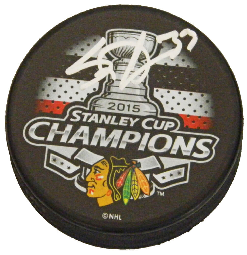 Scott Darling Autographed Chicago Blackhawks 2015 Stanley Cup Champs Logo Hockey Puck-Powers Sports Memorabilia