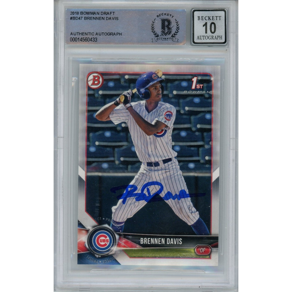 Brennen Davis Chicago Cubs Signed Card - 2018 Bowman Draft Slabbed Beckett Beckett-Powers Sports Memorabilia