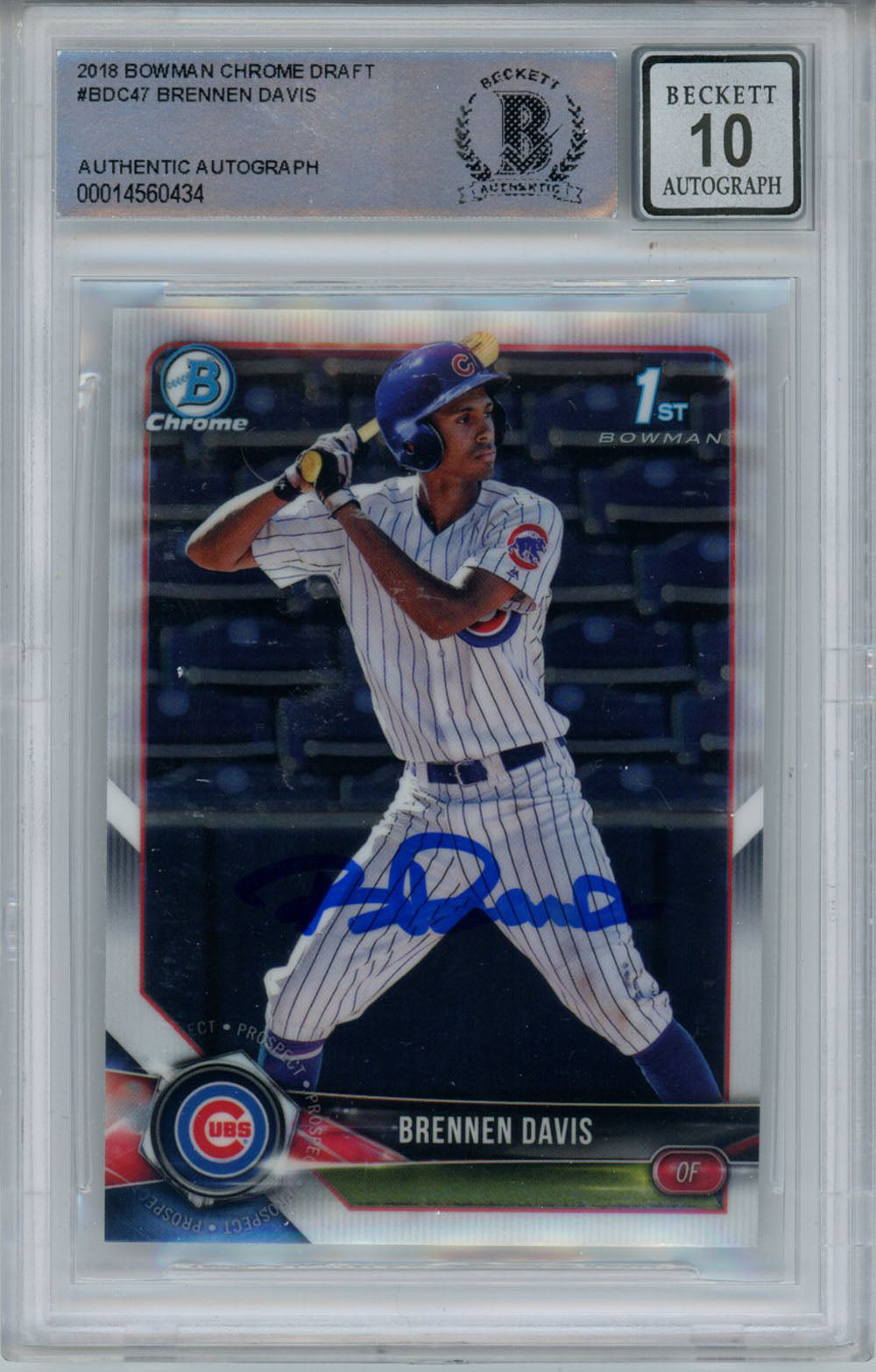 Brennen Davis Chicago Cubs Signed Card - 2018 Bowman Chrome Draft #BDC47 Beckett 10 Slab Beckett-Powers Sports Memorabilia
