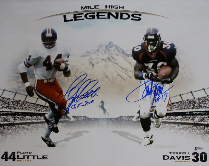 Terrell Davis & Floyd Little Signed Mile High Legends 16x20 Photo HOF – Beckett Authenticated-Powers Sports Memorabilia