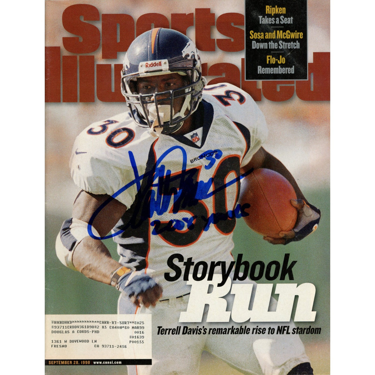 Terrell Davis Denver Broncos Signed Sports Illustrated-Powers Sports Memorabilia