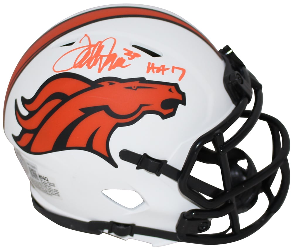 Terrell Davis Signed Denver Broncos Lunar Mini Helmet HOF – Beckett Authenticated-Powers Sports Memorabilia
