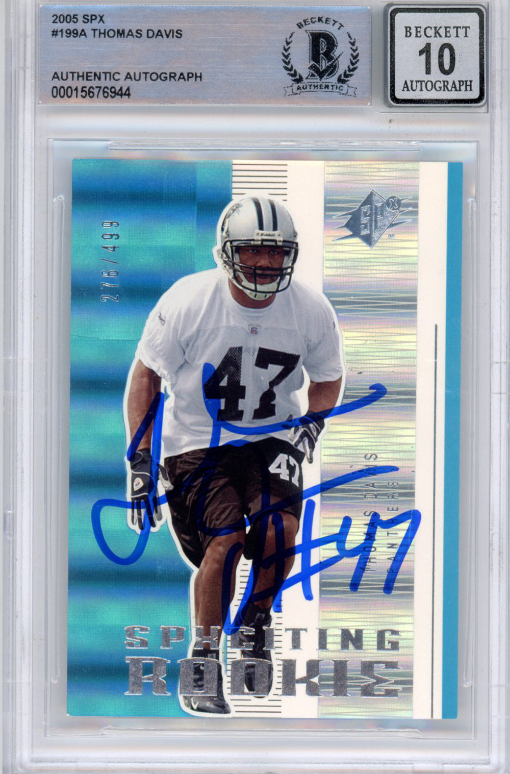 Thomas Davis Signed 2005 SPx #199A (Grade 10)-Powers Sports Memorabilia