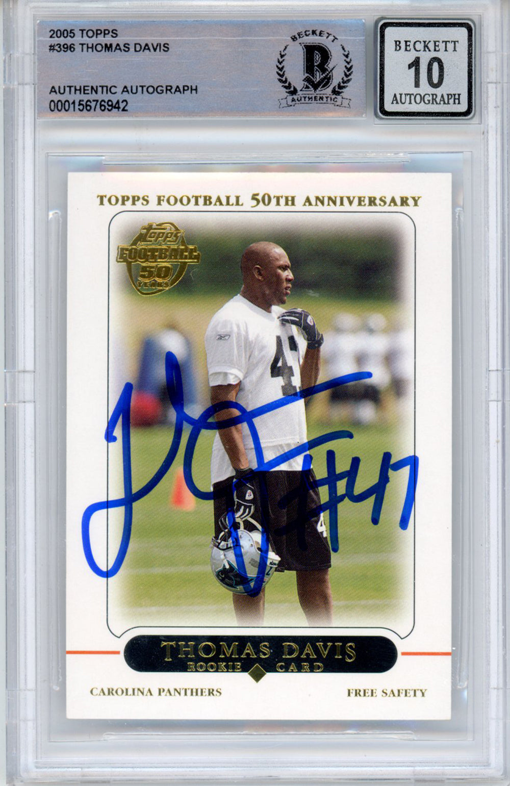 Thomas Davis Signed 2005 Topps #396 (Grade 10) BAS Slabbed 39933-Powers Sports Memorabilia