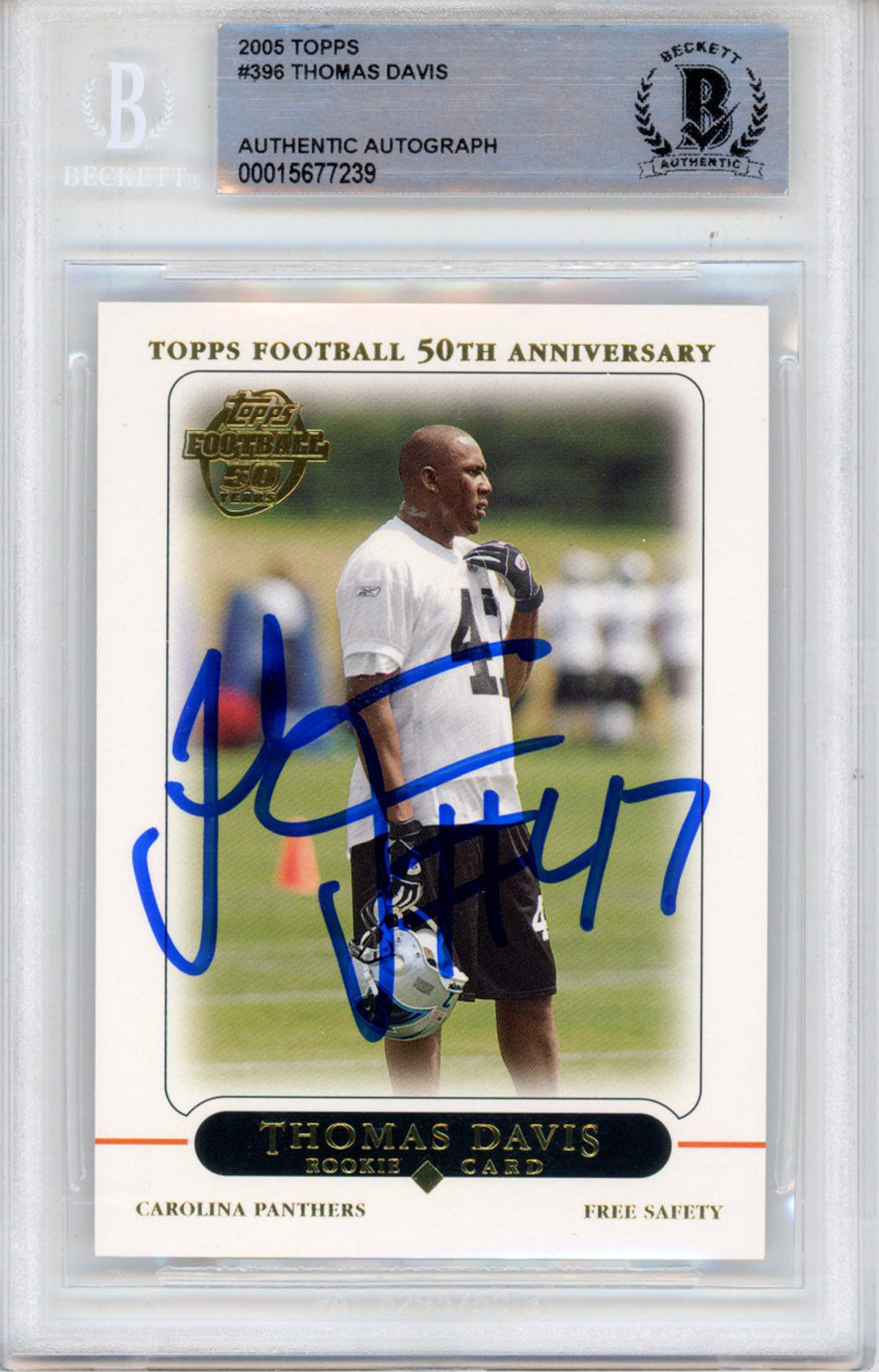 Thomas Davis Carolina Panthers Signed Card - 2005 Topps #396 BAS Slabbed Beckett-Powers Sports Memorabilia
