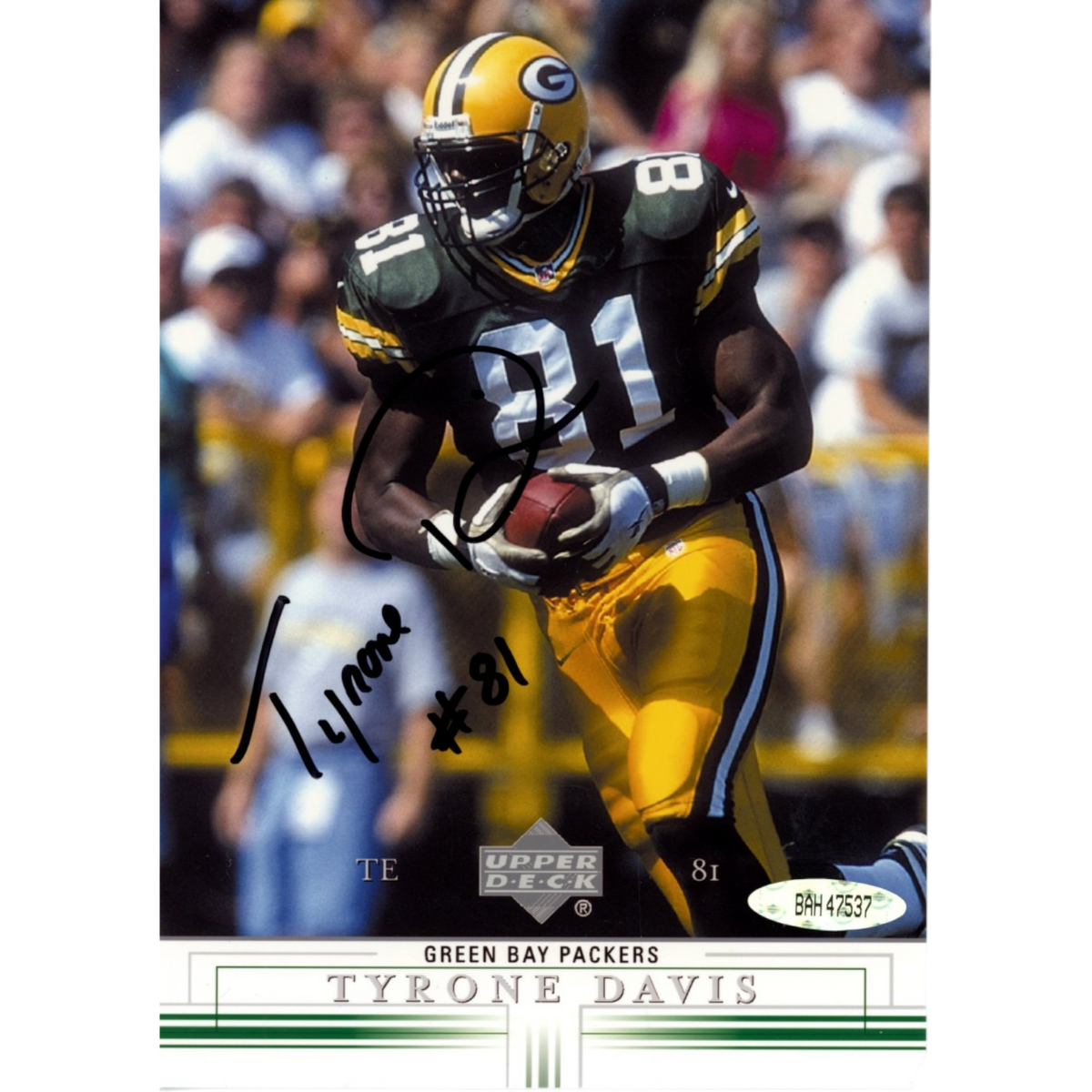 Tyrone Davis Green Bay Packers Signed Mini Helmet - 5x7 Upper Deck Authentic-Powers Sports Memorabilia