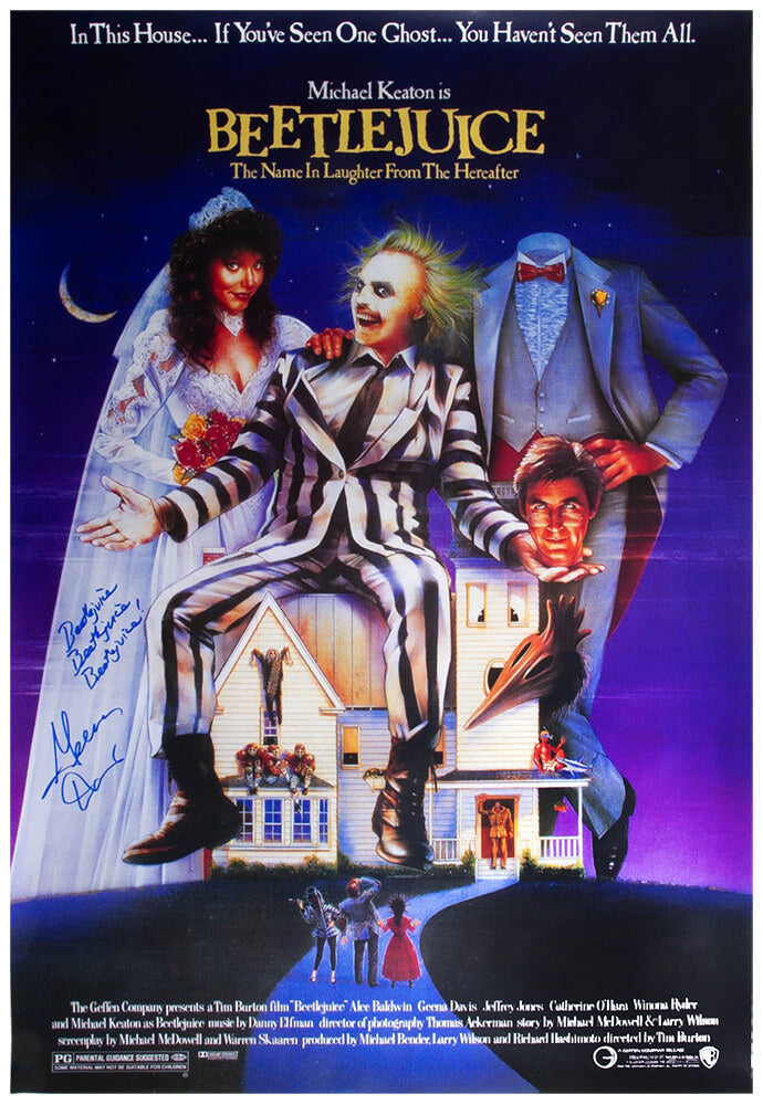 Geena Davis Autographed Beetlejuice 27x40 Full Size Movie Poster with Beetlejuice, Beetlejuice, Beetlejuice-Powers Sports Memorabilia