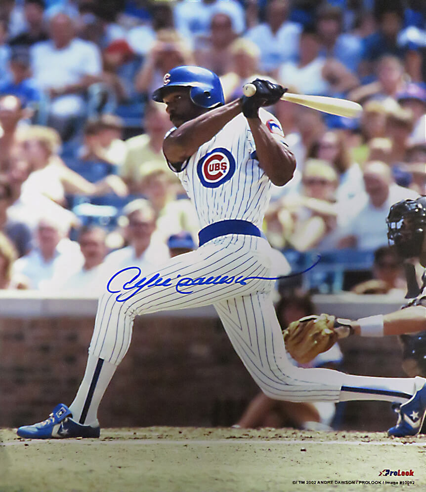 Andre Dawson Autographed Chicago Cubs Batting Action 8x10 Photo-Powers Sports Memorabilia