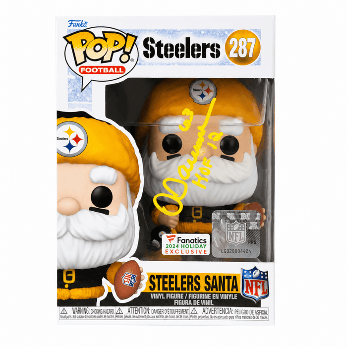 Dermontti Dawson Autographed Pittsburgh Steelers SANTA Funko Pop Doll #287 with HOF'12-Powers Sports Memorabilia