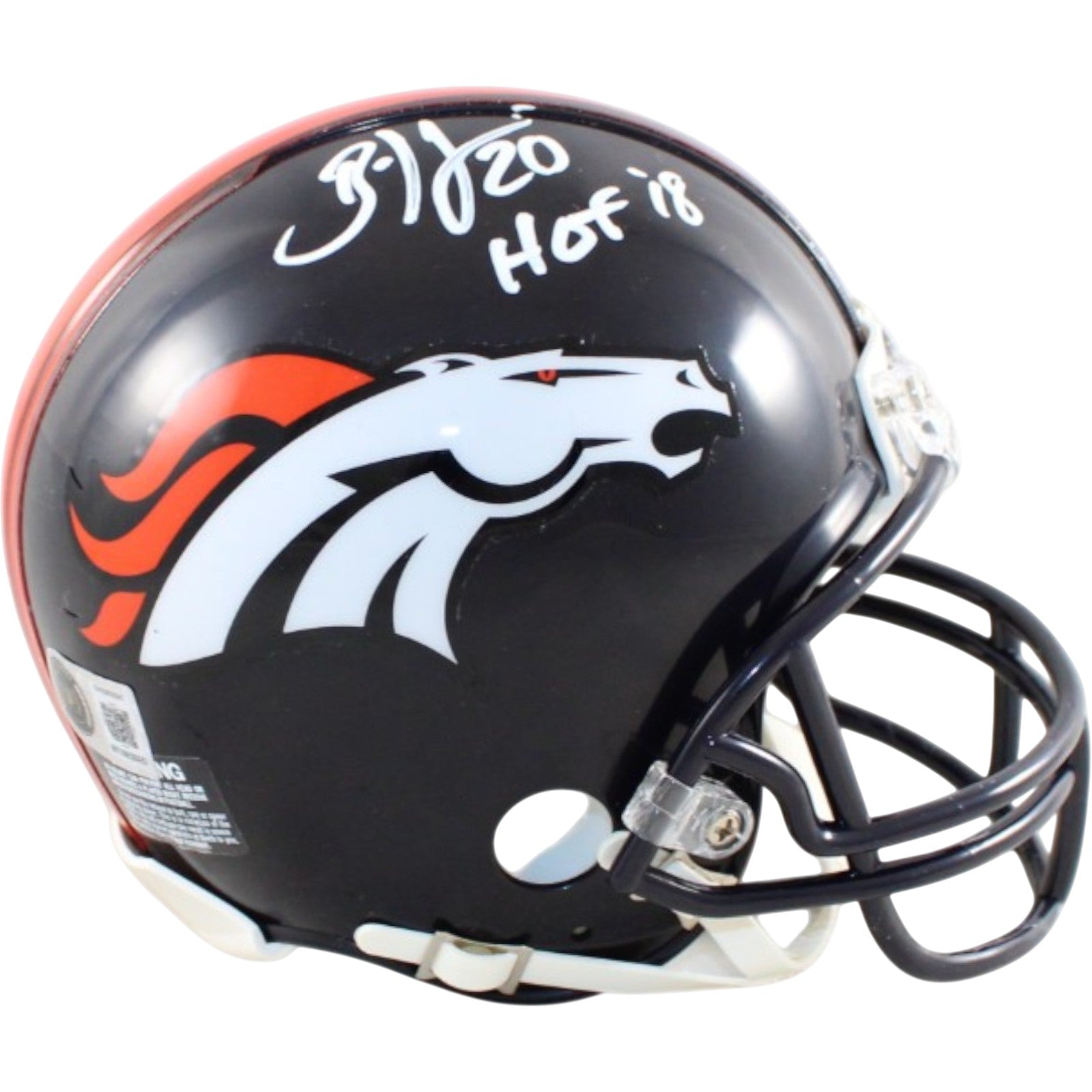 Brian Dawkins Denver Broncos Signed Mini Helmet VSR4 HOF Beckett Witness 58580 Beckett-Powers Sports Memorabilia