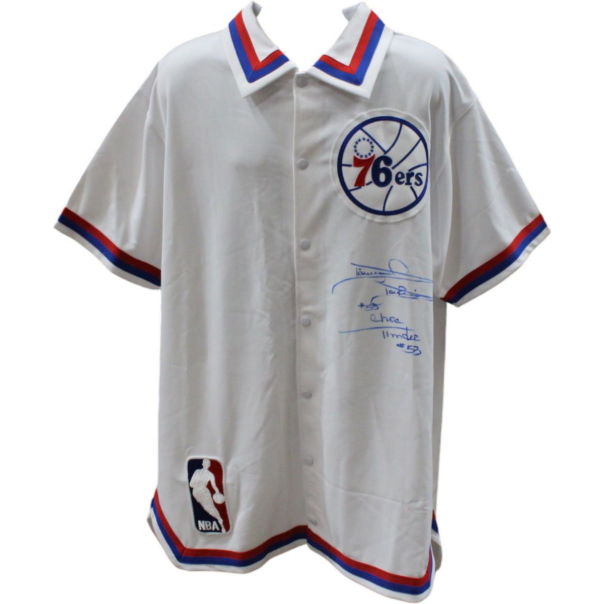 Darryl Dawkins Philadelphia 76ers Signed Mini Helmet - 76ers Mitchell & Ness White Warmup Jacket Beckett-Powers Sports Memorabilia