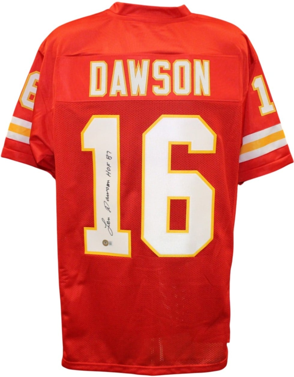 Len Dawson Signed Pro Style Size XL Red Jersey – Beckett Authenticated-Powers Sports Memorabilia