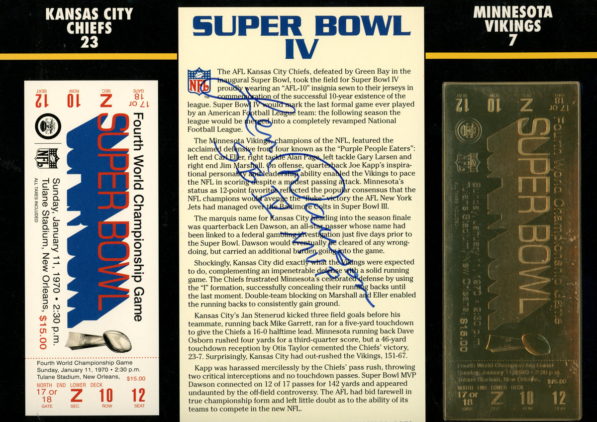 Len Dawson Kansas City Chiefs Signed Mini Helmet - 22kt Gold Ticket Stat JSA JSA-Powers Sports Memorabilia