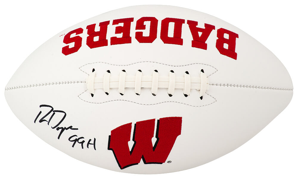 Ron Dayne Autographed Wisconsin Badgers Franklin White Logo Football with 99H-Powers Sports Memorabilia