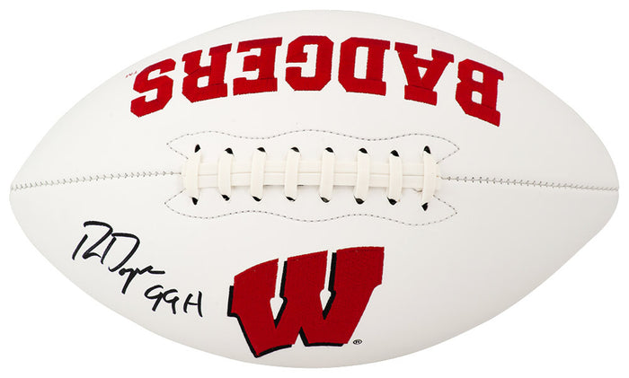 Ron Dayne Autographed Wisconsin Badgers Franklin White Logo Football with 99H-Powers Sports Memorabilia