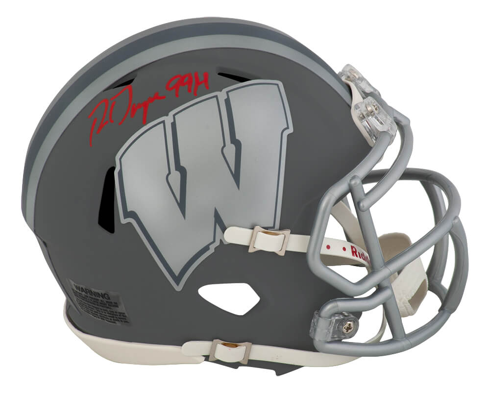 Ron Dayne Autographed Wisconsin Badgers SLATE Riddell Speed Mini Helmet with 99H-Powers Sports Memorabilia