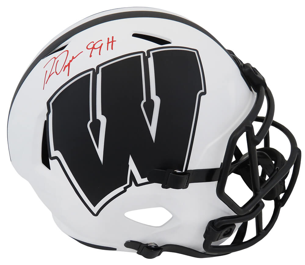 Ron Dayne Autographed Wisconsin Badgers Lunar Eclipse White Matte Riddell Full Size Speed Replica Helmet with 99H-Powers Sports Memorabilia