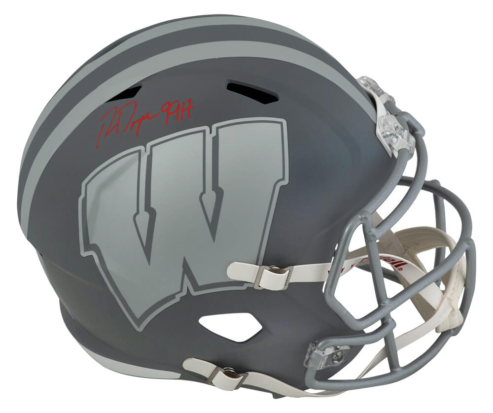Ron Dayne Wisconsin Badgers Autographed SLATE Full Size Riddell Replica Helmet w/ 99H-Powers Sports Memorabilia