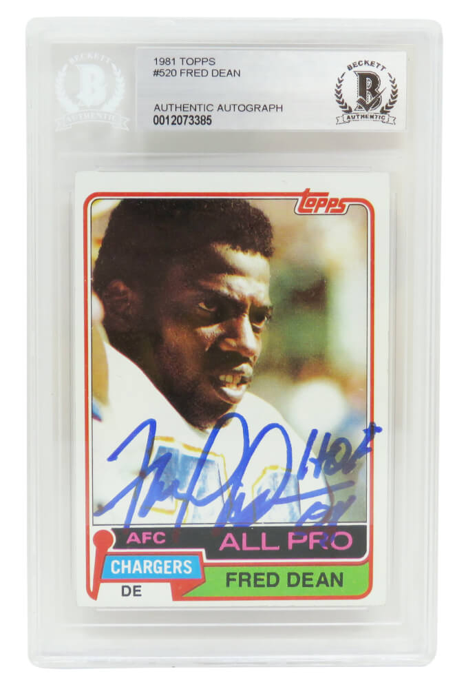 Fred Dean Autographed Chargers 1981 Topps Football Card #520 with HOF 08-Powers Sports Memorabilia