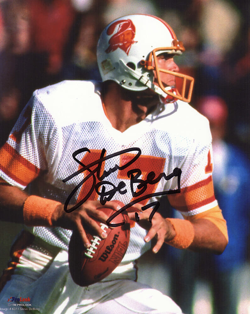 Steve DeBerg Autographed Tampa Bay Buccaneers Dropback Action 8x10 Photo-Powers Sports Memorabilia