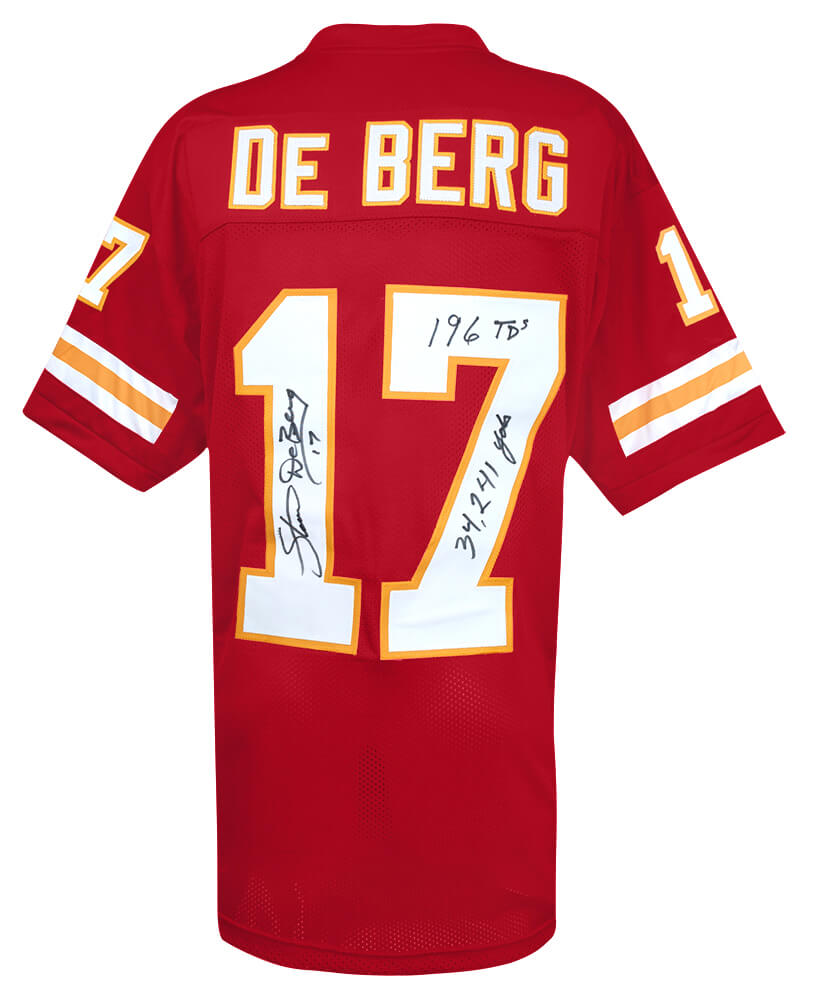 Steve DeBerg Autographed Red Custom Football Jersey with 34,241 Yds, 196 TD's-Powers Sports Memorabilia