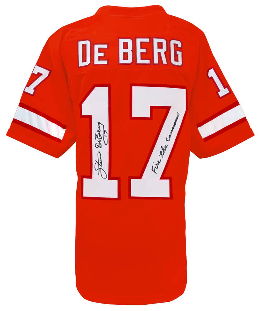 Steve DeBerg Autographed Orange Throwback Custom Football Jersey with Fire The Cannons-Powers Sports Memorabilia
