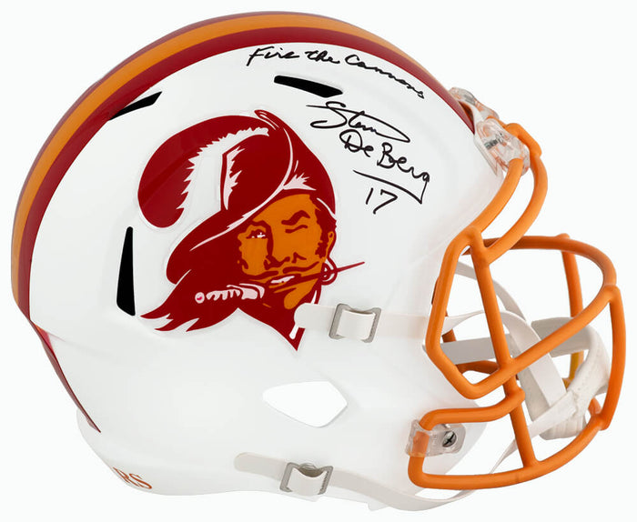 Steve DeBerg Autographed Tampa Bay Buccaneers T/B Riddell Full Size Speed Replica Helmet with Fire The Cannons-Powers Sports Memorabilia