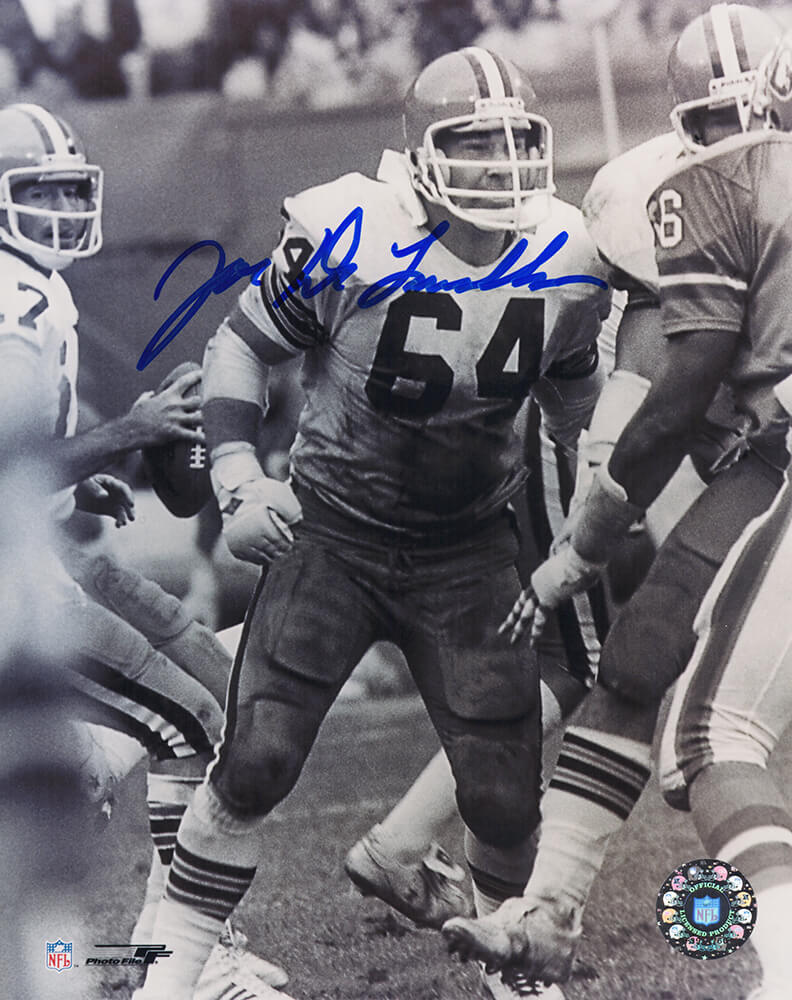 Joe DeLamielleure Cleveland Browns Autographed Action B&W 8x10 Photo-Powers Sports Memorabilia