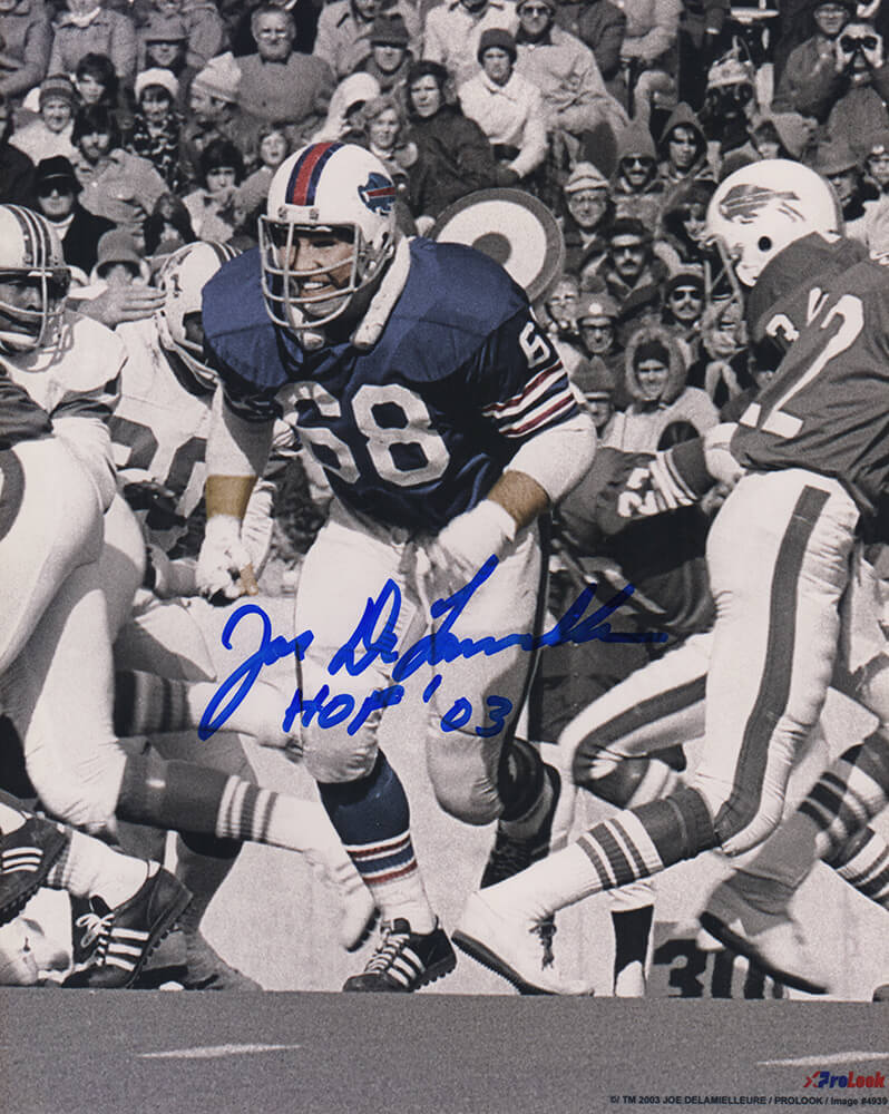Joe DeLamielleure Autographed Buffalo Bills Spotlight Action 8x10 Photo with HOF'03-Powers Sports Memorabilia