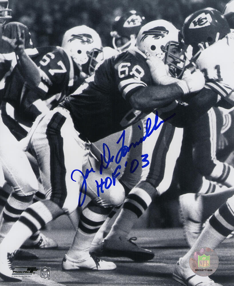 Joe DeLamielleure Autographed Buffalo Bills B&W vs Chiefs 8x10 Photo with HOF'03-Powers Sports Memorabilia