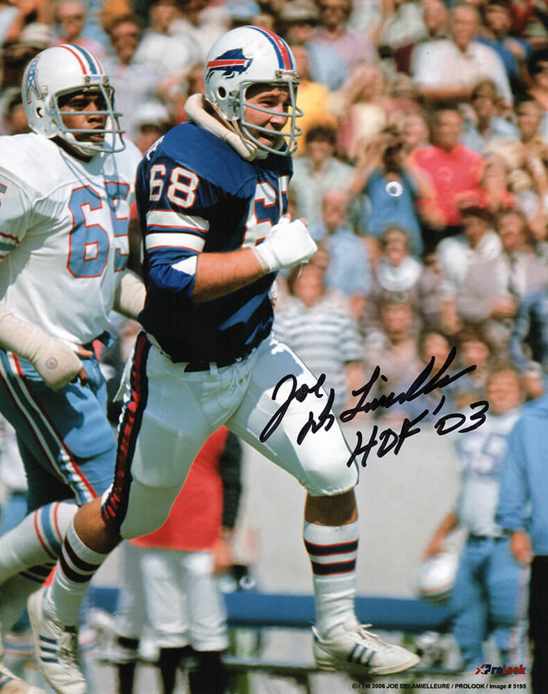 Joe DeLamielleure Autographed Buffalo Bills Action vs Oilers 8x10 Photo with HOF'03-Powers Sports Memorabilia