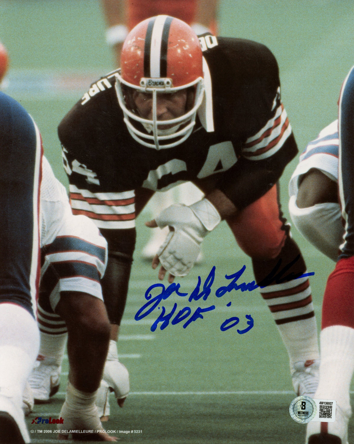 Joe Delamielleure Cleveland Browns Signed 8x10 Photo HOF Beckett WIT 54702 Beckett-Powers Sports Memorabilia