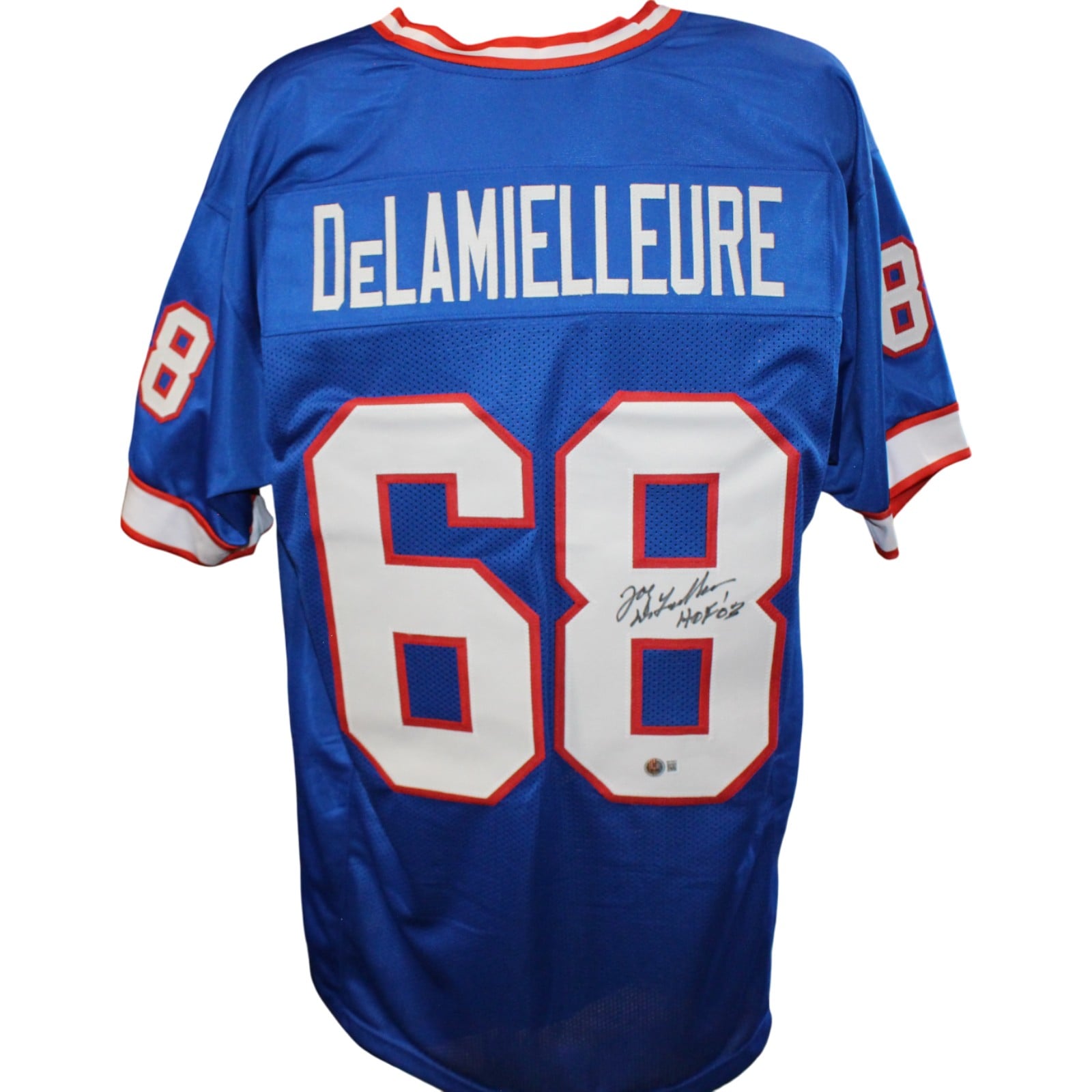 Joe DeLamielleure Signed Pro Style XL Blue Jersey HOF – Beckett Authenticated-Powers Sports Memorabilia