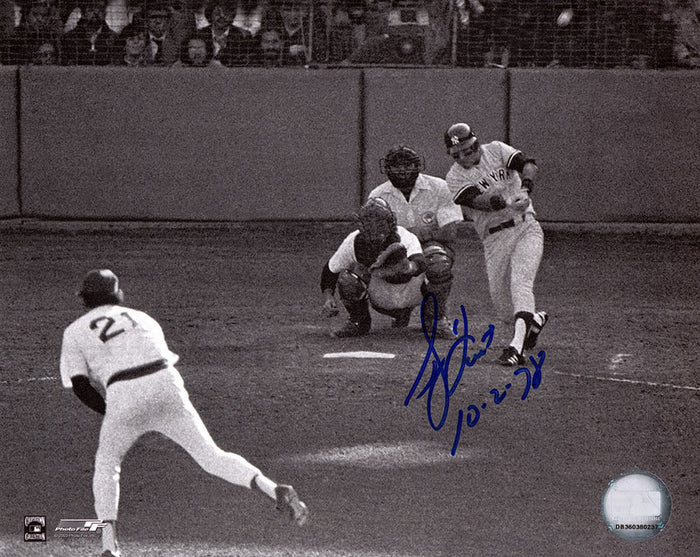 Bucky Dent Autographed New York Yankees 1978 ALCS Home Run B&W 8x10 Photo with 10-2-78-Powers Sports Memorabilia