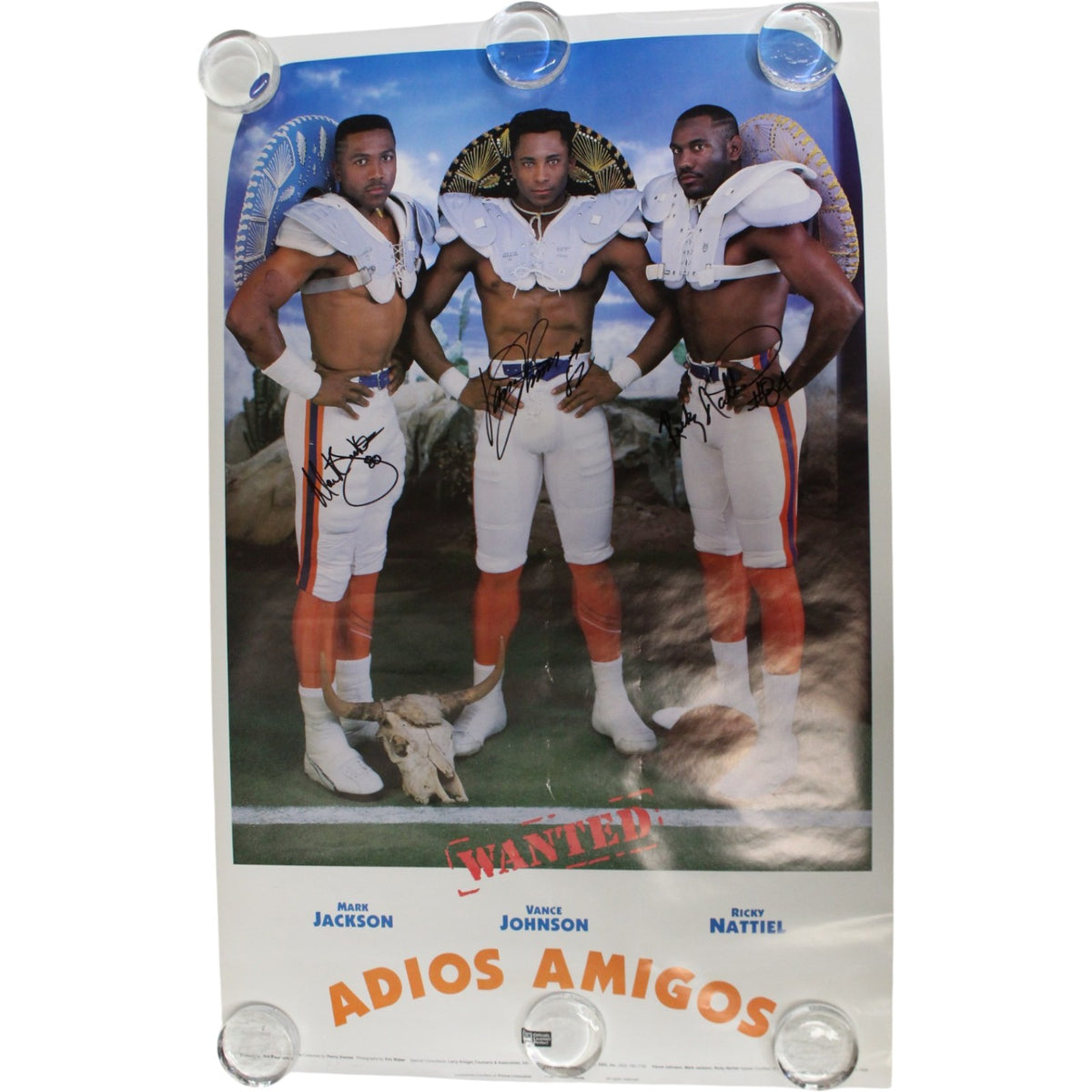 Three Amigos Johnson Nattiel Jackson Denver Broncos Signed Poster - 1987 Original Poster 22x36-Powers Sports Memorabilia