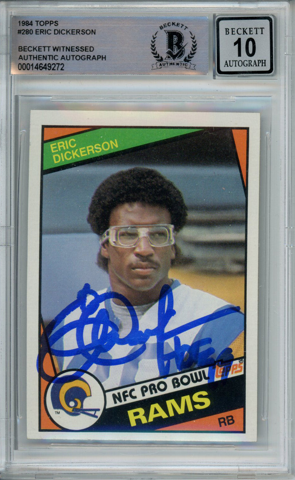 Eric Dickerson Los Angeles Rams Signed Card - 1984 Topps #280 Rookie HOF Beckett Slab Beckett-Powers Sports Memorabilia