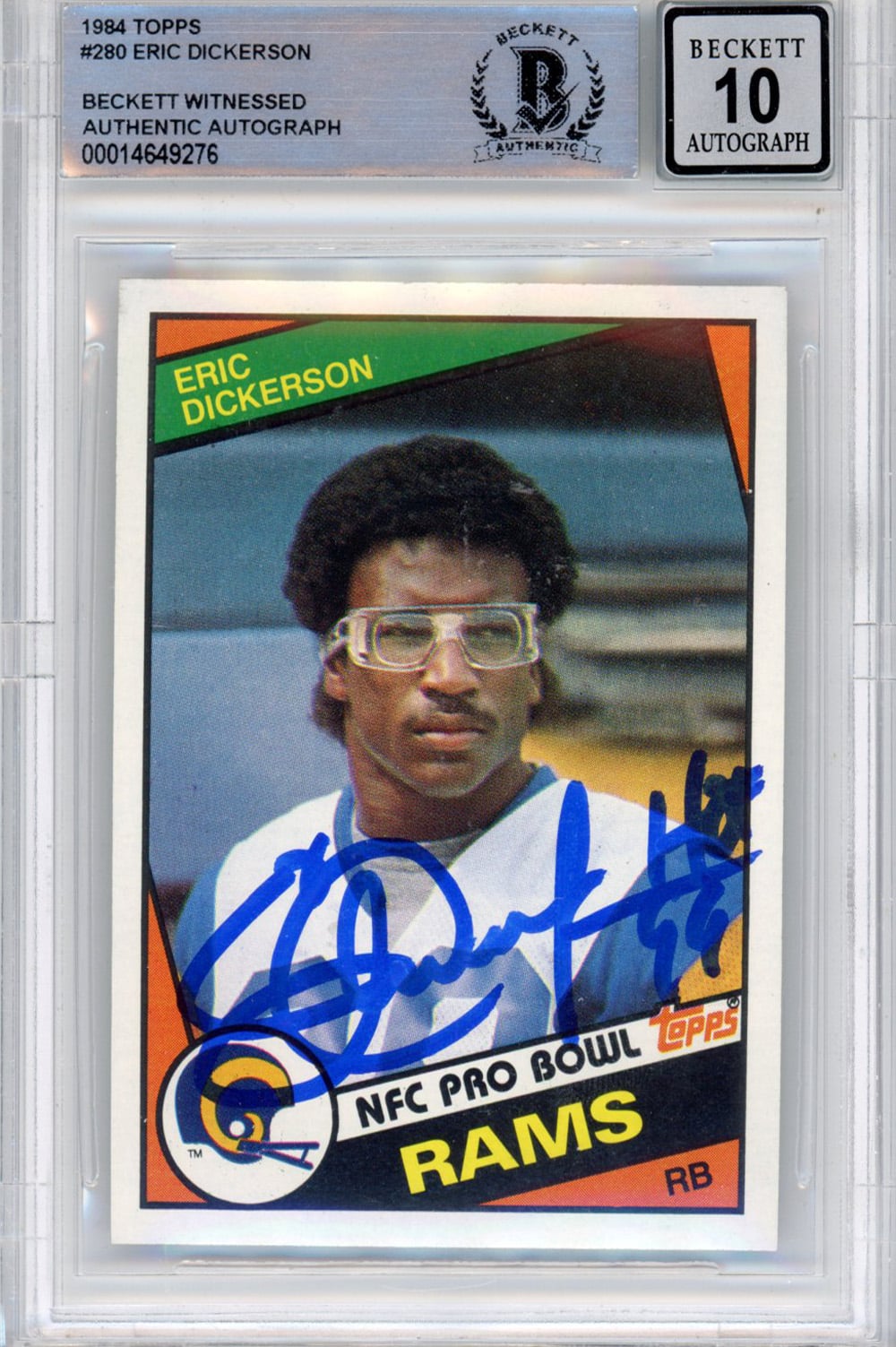 Eric Dickerson Los Angeles Rams Signed Card - 1984 Topps #280 HOF Beckett Slab Beckett - 39226-Powers Sports Memorabilia