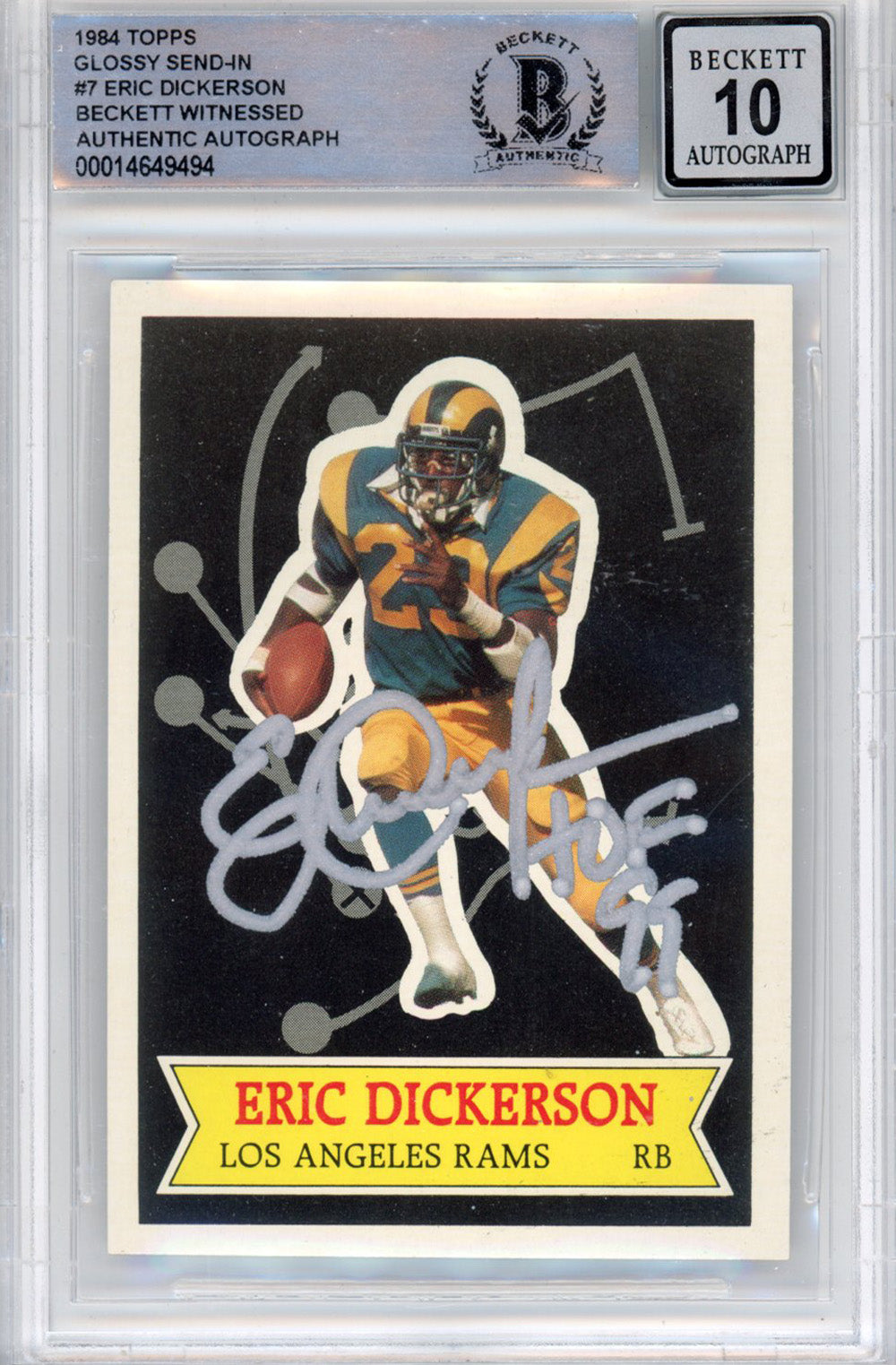 Eric Dickerson Los Angeles Rams Signed Card - 1984 Topps Glossy #7 HOF BAS Slab Beckett-Powers Sports Memorabilia