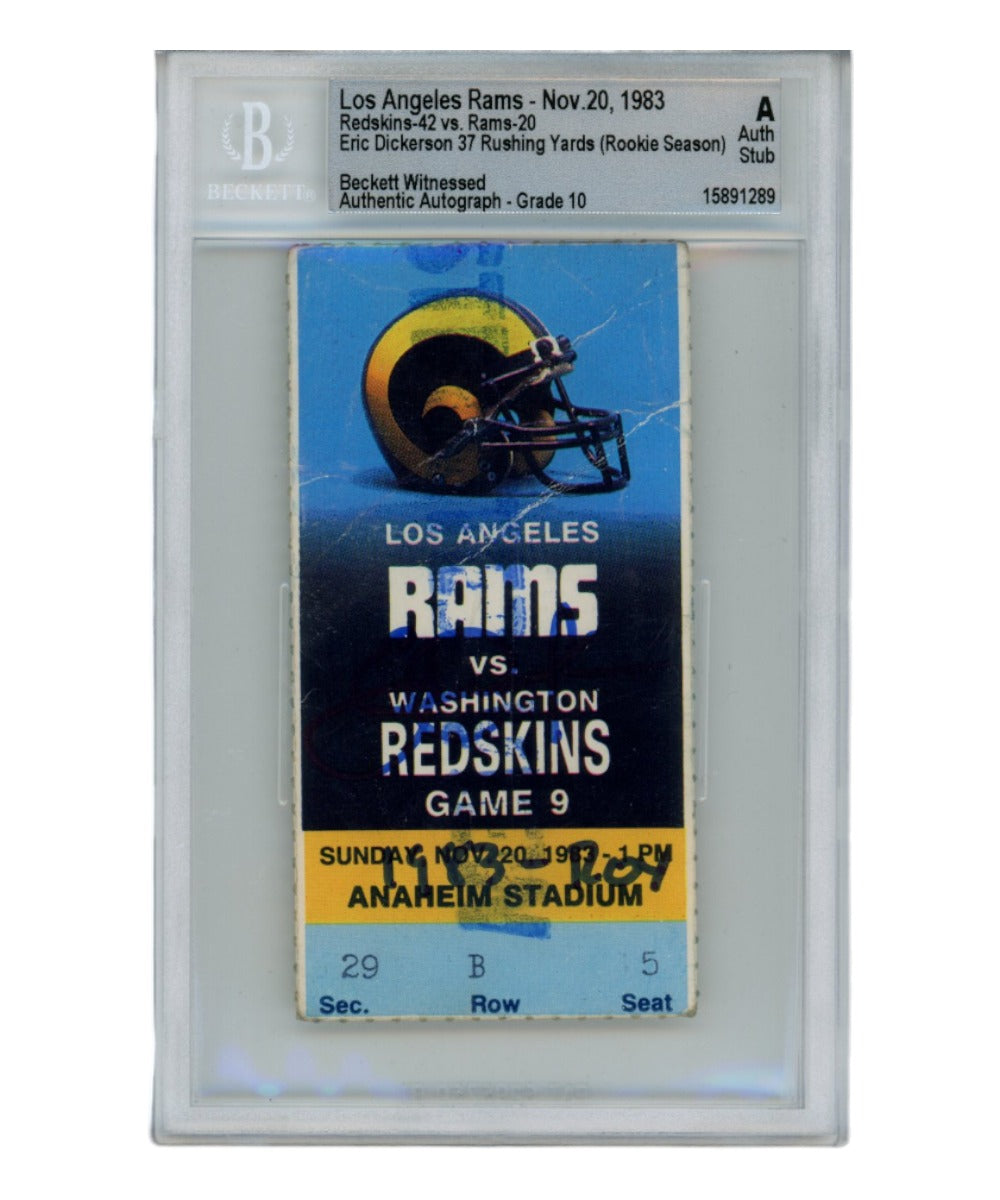 Eric Dickerson Los Angeles Rams Signed Card - Ticket Stub 11/20/1983 83 ROY Beckett Beckett-Powers Sports Memorabilia