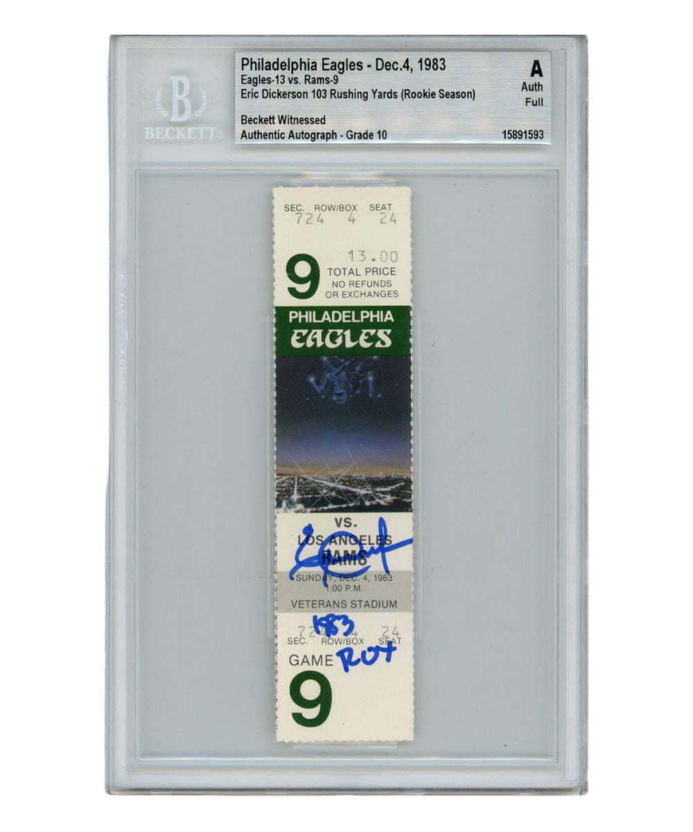 Eric Dickerson Los Angeles Rams Signed Card - Ticket Stub 12/4/1983 83 ROY Beckett Beckett-Powers Sports Memorabilia
