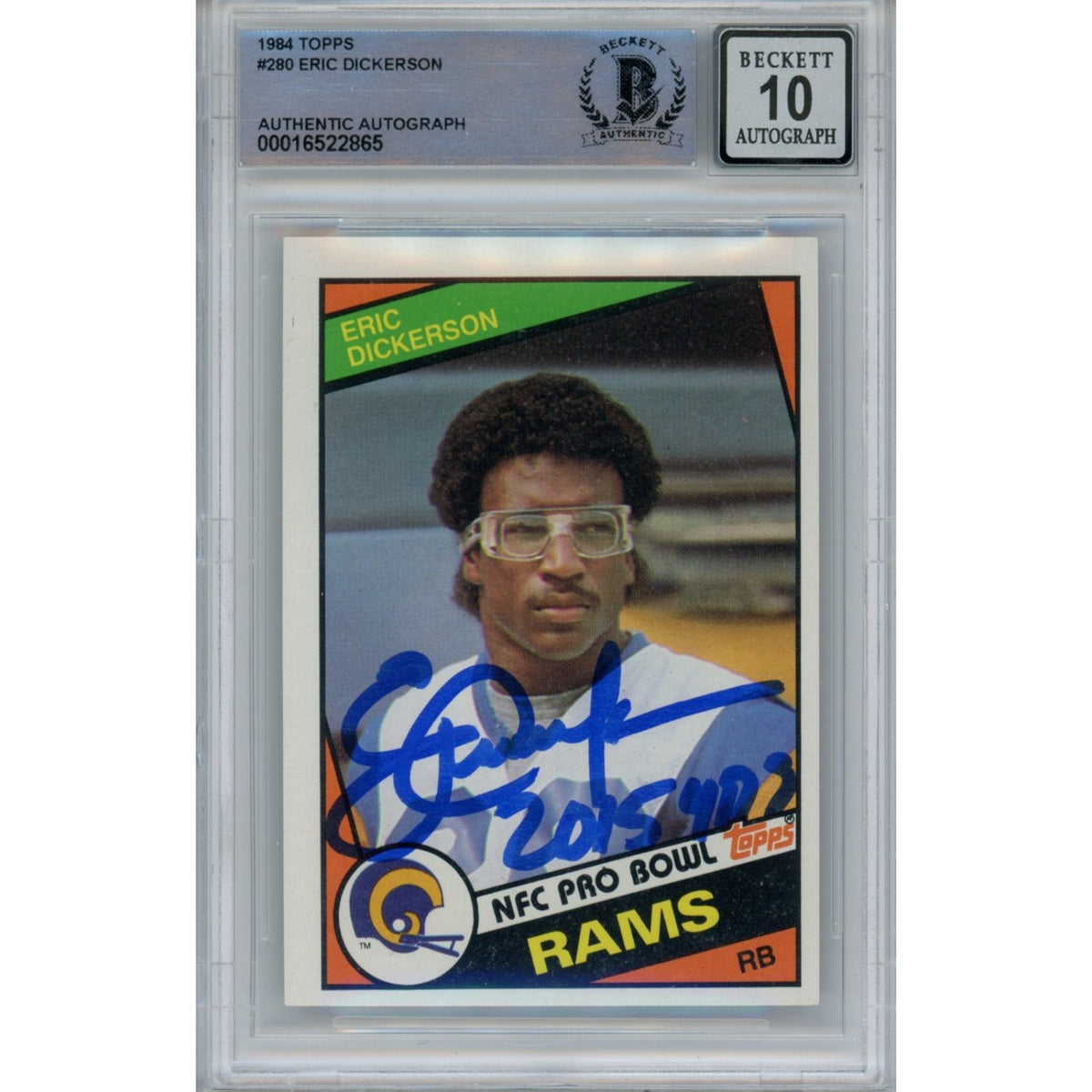 Eric Dickerson Los Angeles Rams Signed Card - 1984 Topps 280 HOF 10 Grade Beckett Beckett - 47054-Powers Sports Memorabilia