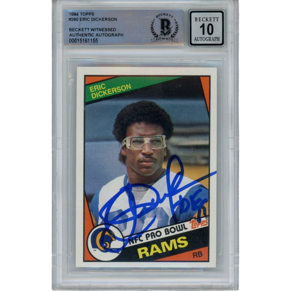 Eric Dickerson Los Angeles Rams Signed Card - 1984 Topps 280 HOF 10 Auto Beckett Beckett-Powers Sports Memorabilia