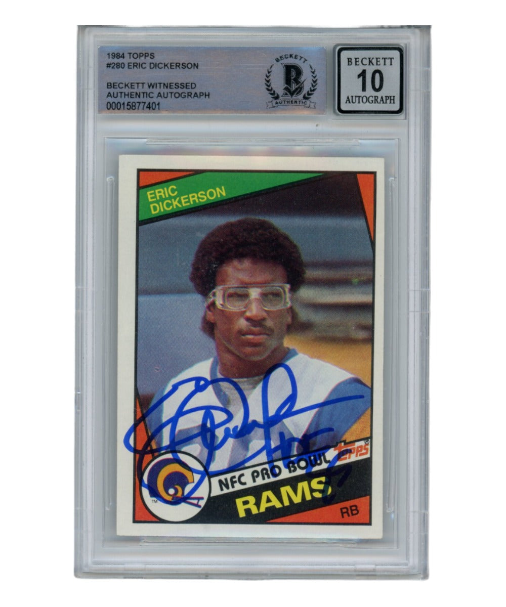 Eric Dickerson Los Angeles Rams Signed Card - 1984 Topps #280 Auto 10 HOF Beckett Beckett-Powers Sports Memorabilia