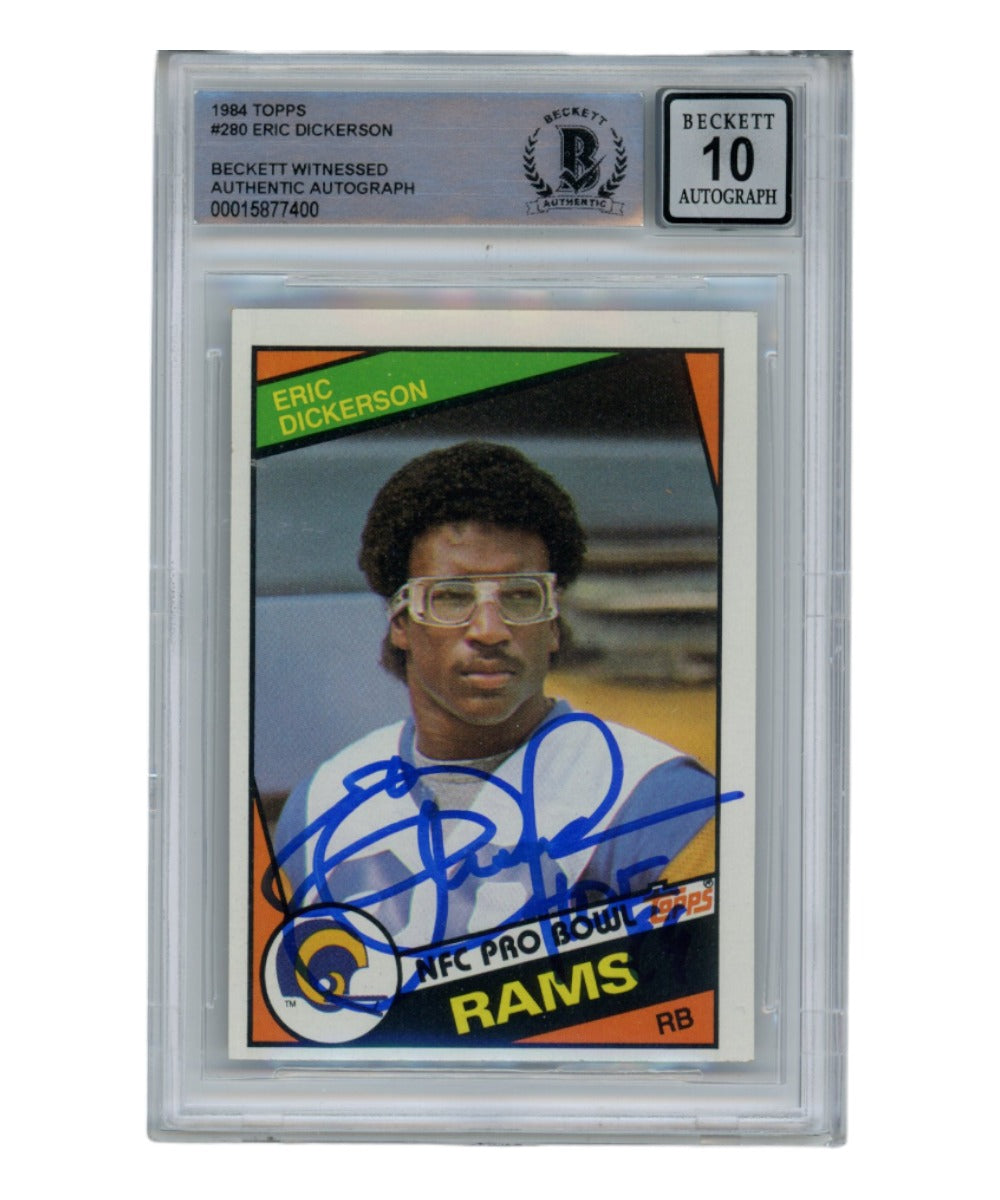 Eric Dickerson Los Angeles Rams Signed Card - 1984 Topps #280 Auto 10 HOF Beckett Beckett - 40347-Powers Sports Memorabilia